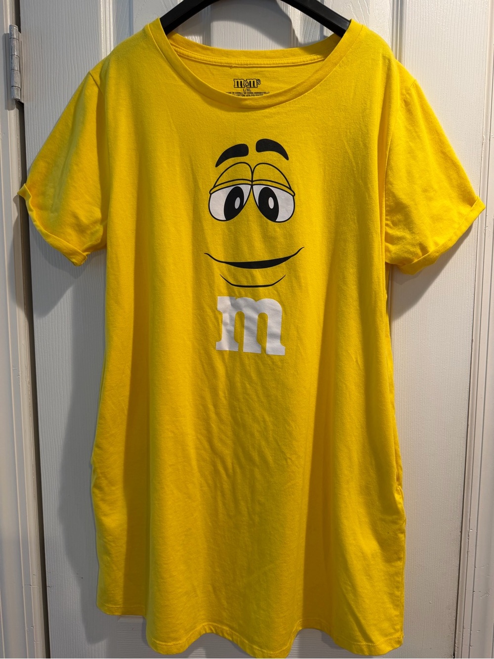 M&M's Yellow Character "The Sweet One" Yellow T-Shirt Dress Pockets